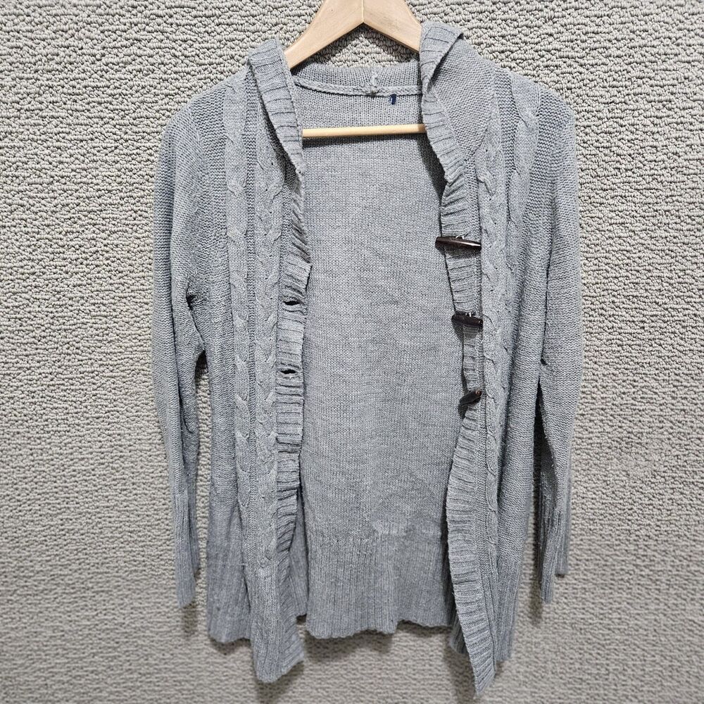 Women's Gray 100% Cotton Long Sleeve Hooded Cardigan Size M